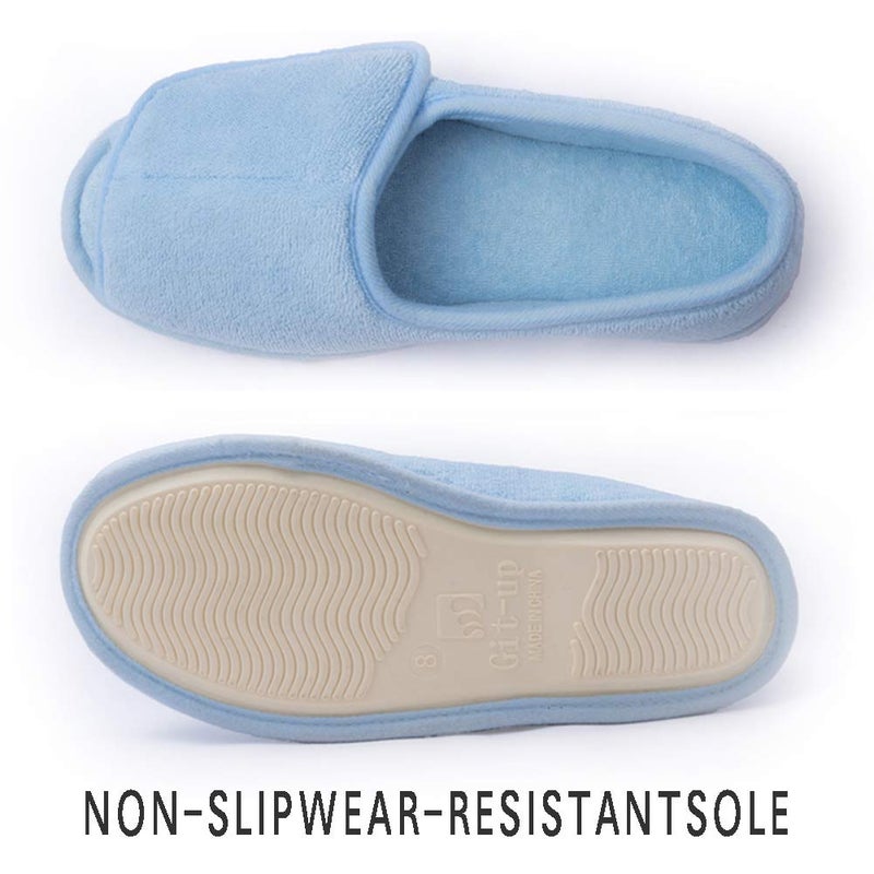 Git-up Women Diabetic Slippers/W Arthritis Edema Adjustable Closure Memory Foam House Shoes Open Toe (8, Blue) - Image 5